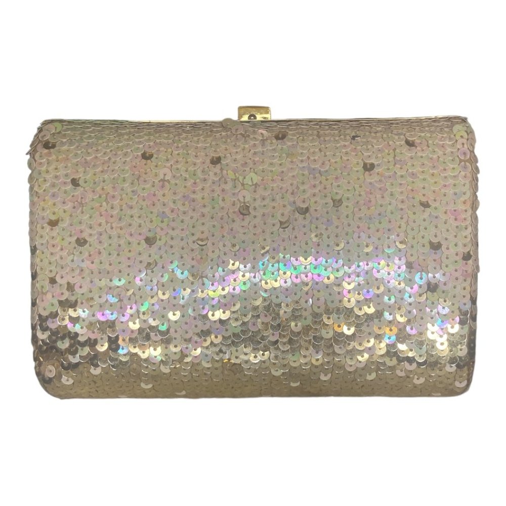 Vanessa Beautiful Sequined Authentic Curve Clutch Gold Chain Strap